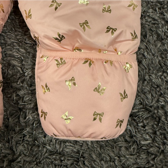 Jessica Simpson Hooded Baby Snowsuit w Bow Accents in Pink/Gold, Size 12 Months - Picture 8 of 8